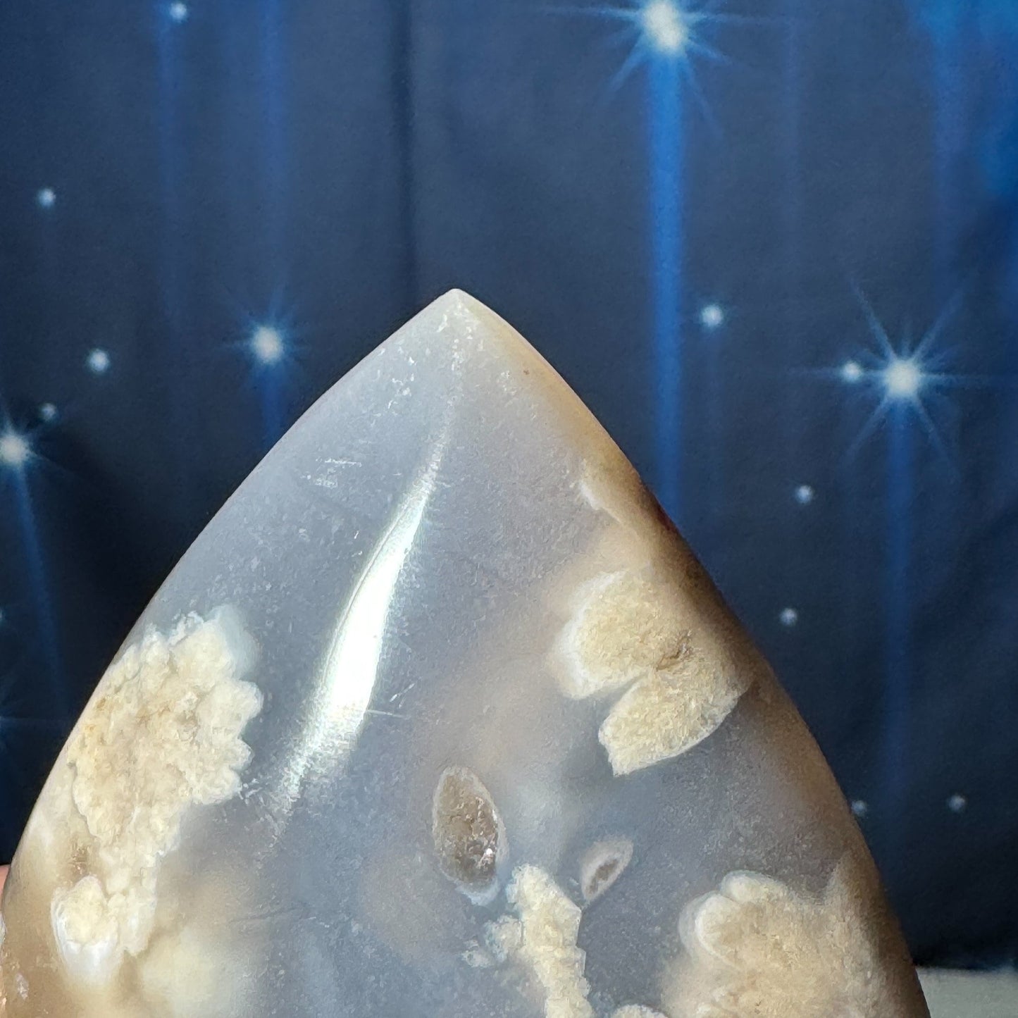 blue Flower Agate free form | 3" tall | 186 grams | gorgeous Flower Agate flame | translucent flower agate | Tucson find
