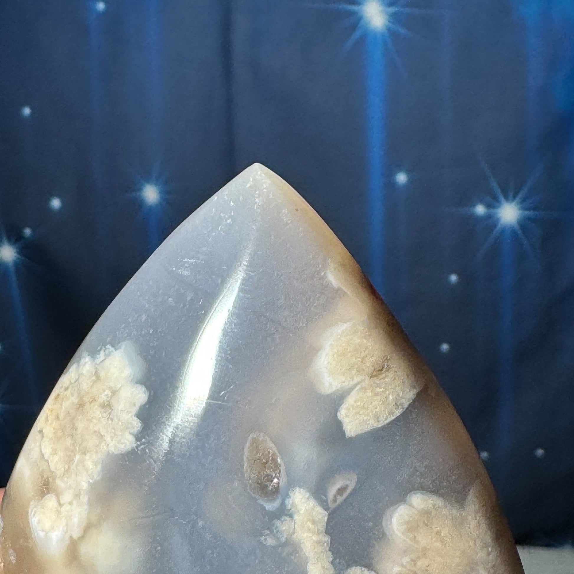 blue Flower Agate free form | 3" tall | 186 grams | gorgeous Flower Agate flame | translucent flower agate | Tucson find