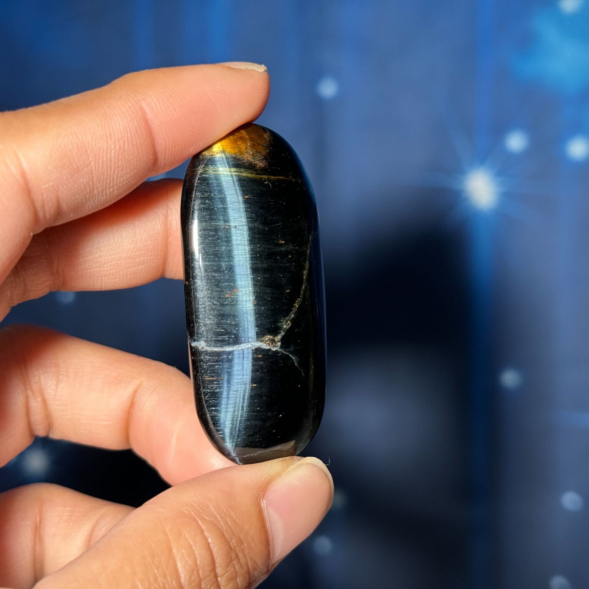 Blue Tiger's Eye Palm Stone | 2" long | 28 grams | flashy blue