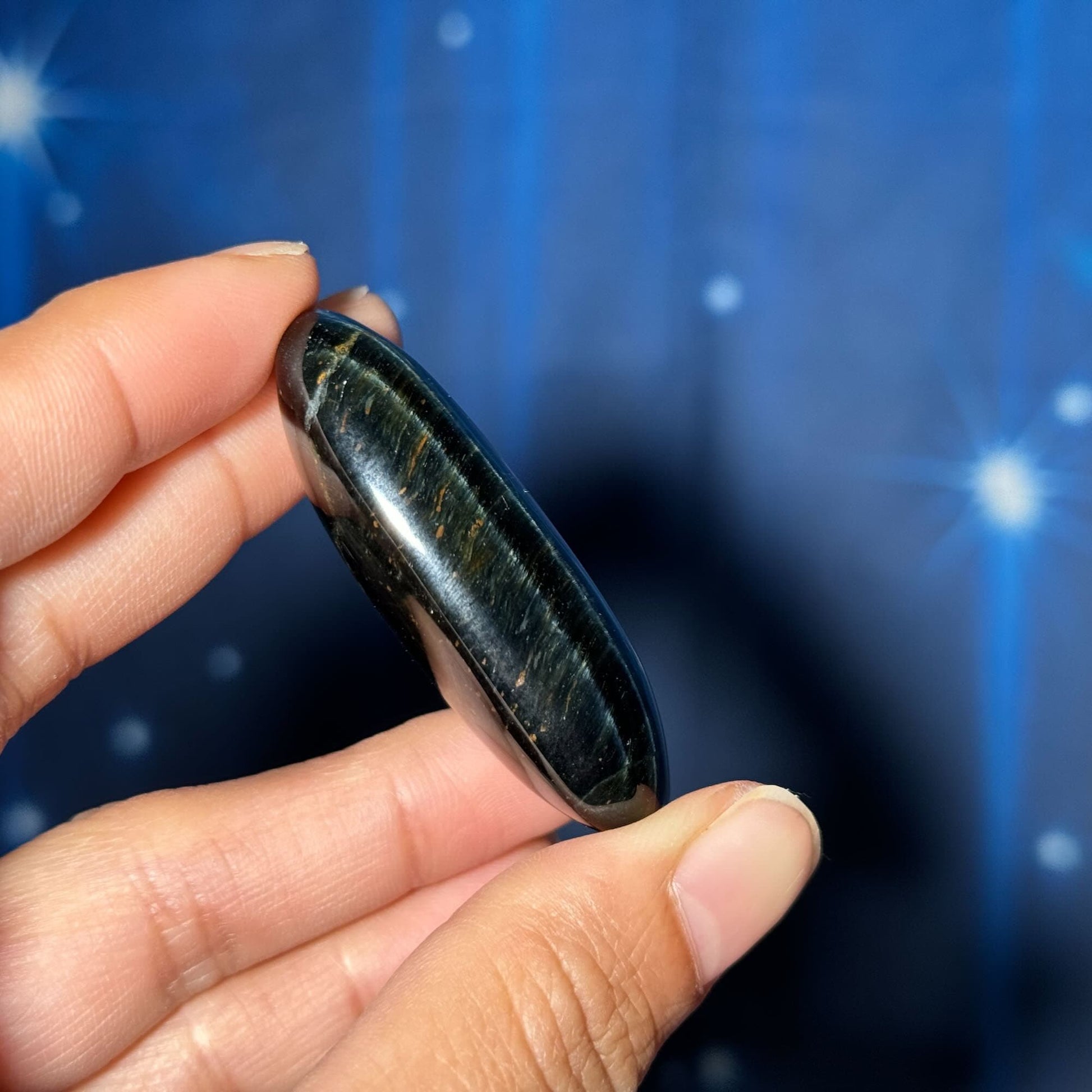 Blue Tiger's Eye Palm Stone | 2" long | 28 grams | flashy blue
