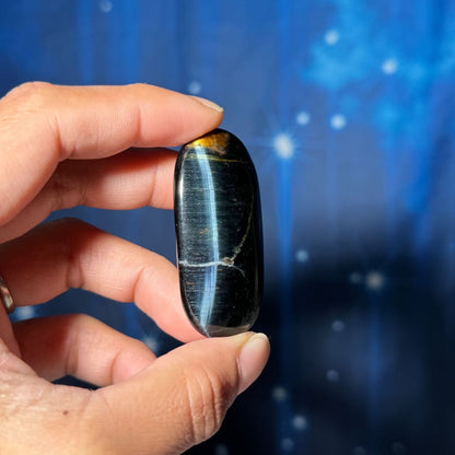 Blue Tiger's Eye Palm Stone | 2" long | 28 grams | flashy blue