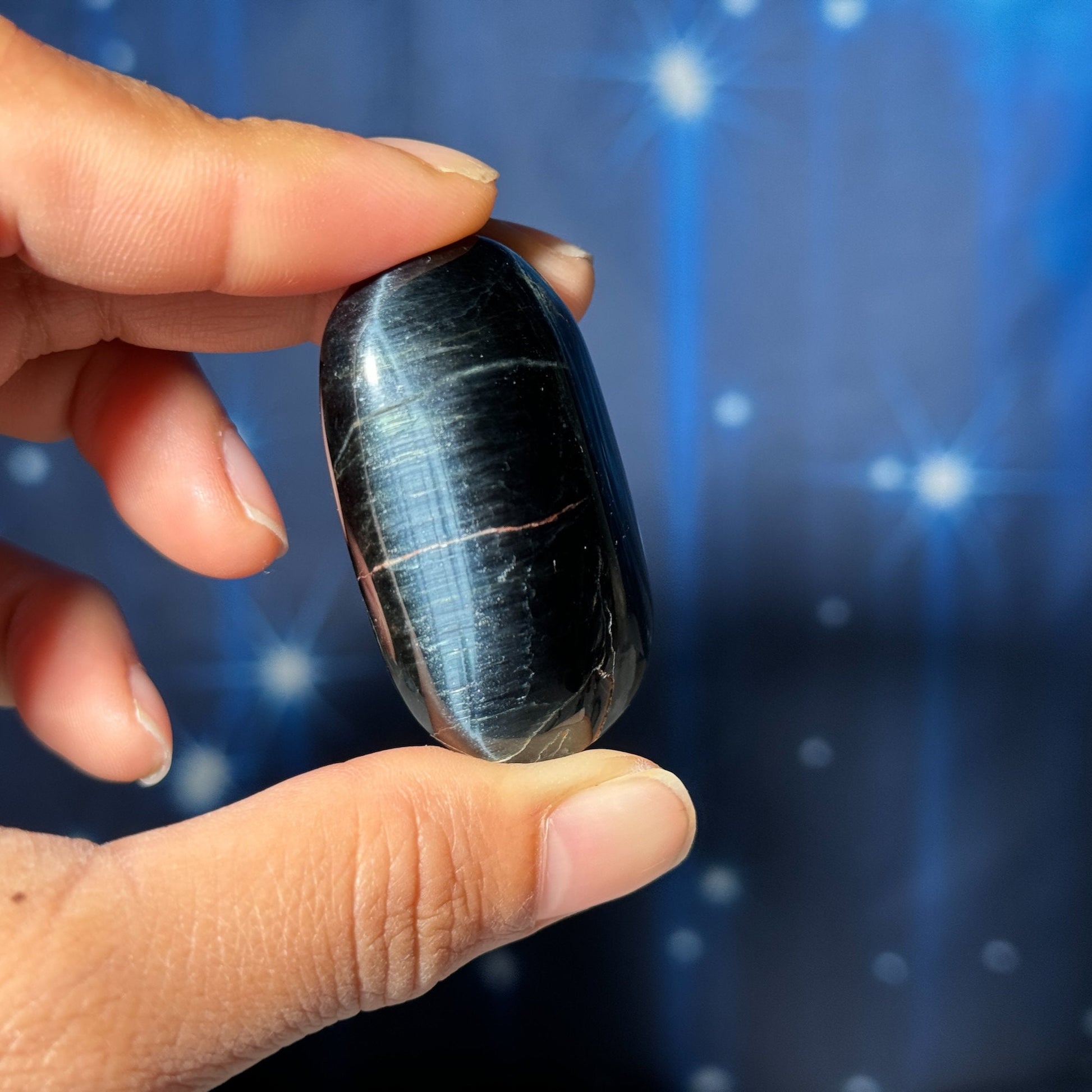 Blue Tiger's Eye Palm Stone | 1 3/4" long | 38 grams | flashy blue