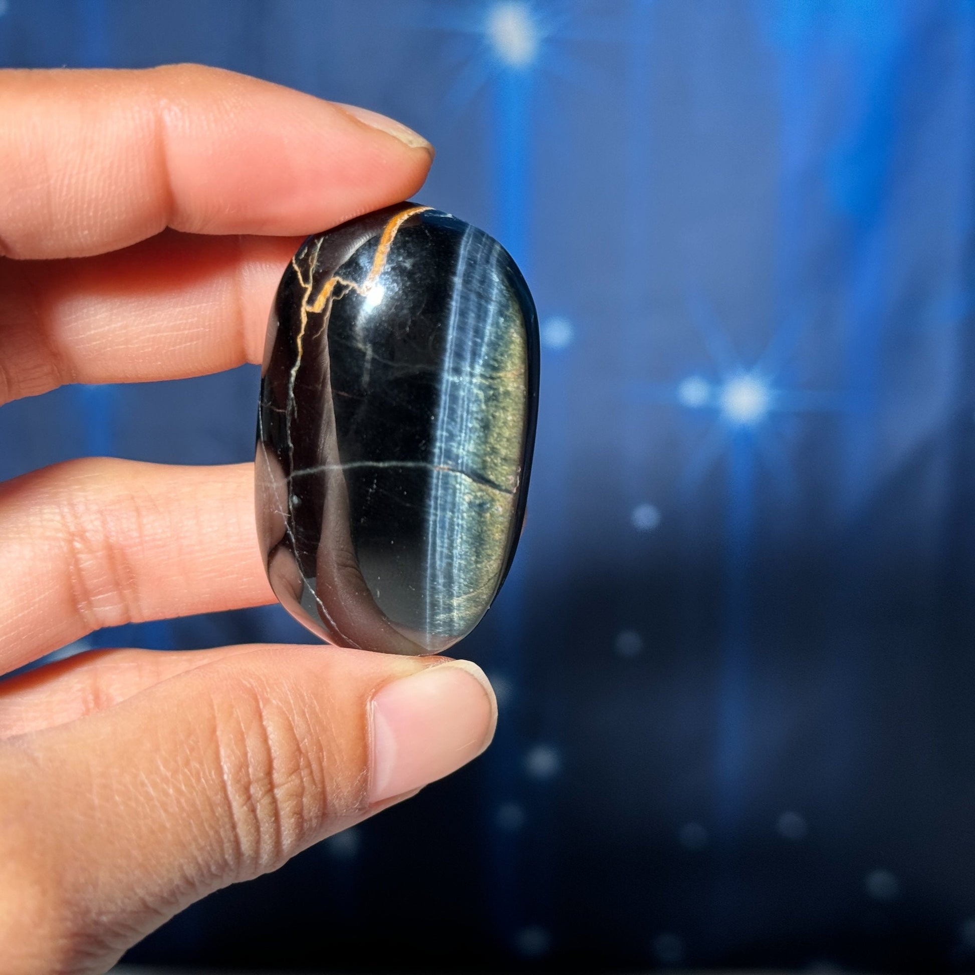 Blue Tiger's Eye Palm Stone | 1 3/4" long | 38 grams | flashy blue