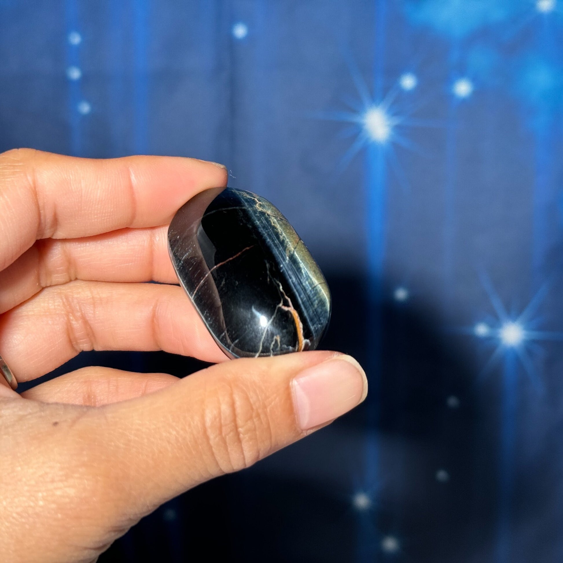 Blue Tiger's Eye Palm Stone | 1 3/4" long | 38 grams | flashy blue