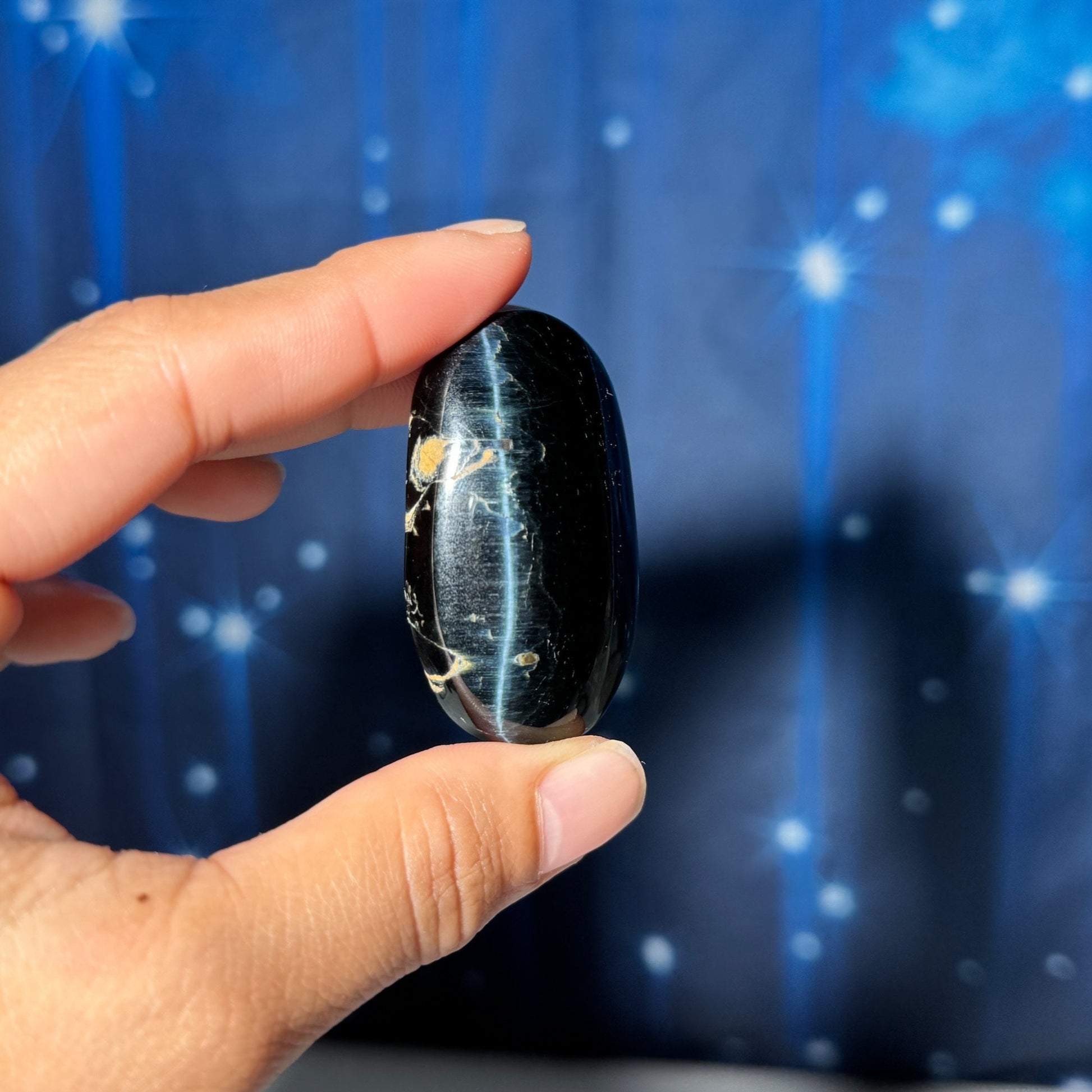 Blue Tiger's Eye Palm Stone | 2" long | 40 grams | flashy blue