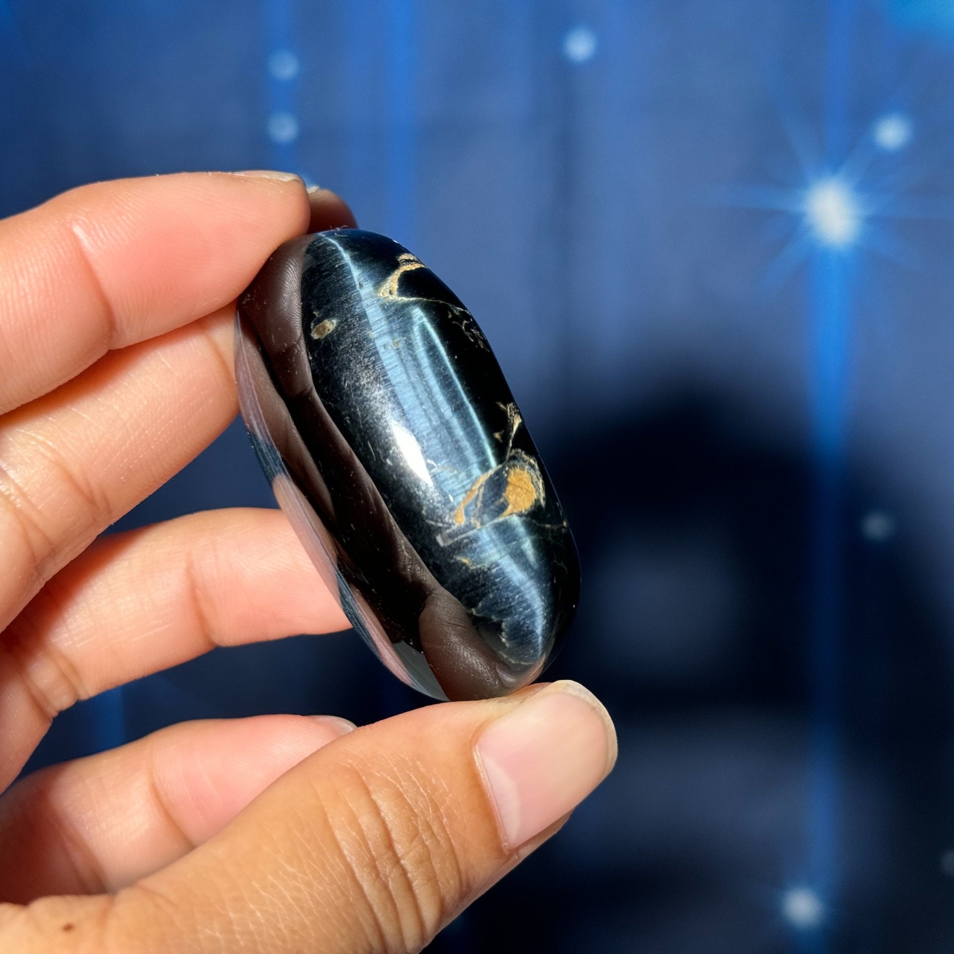 Blue Tiger's Eye Palm Stone | 2" long | 40 grams | flashy blue