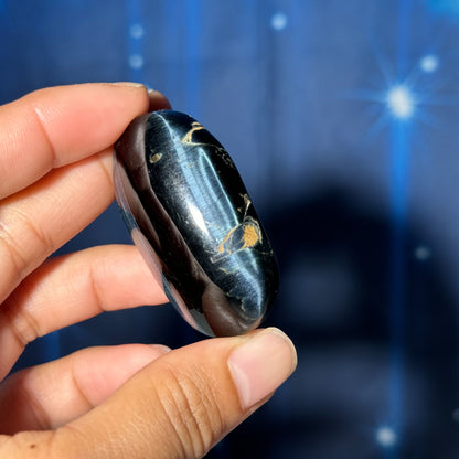 Blue Tiger's Eye Palm Stone | 2" long | 40 grams | flashy blue
