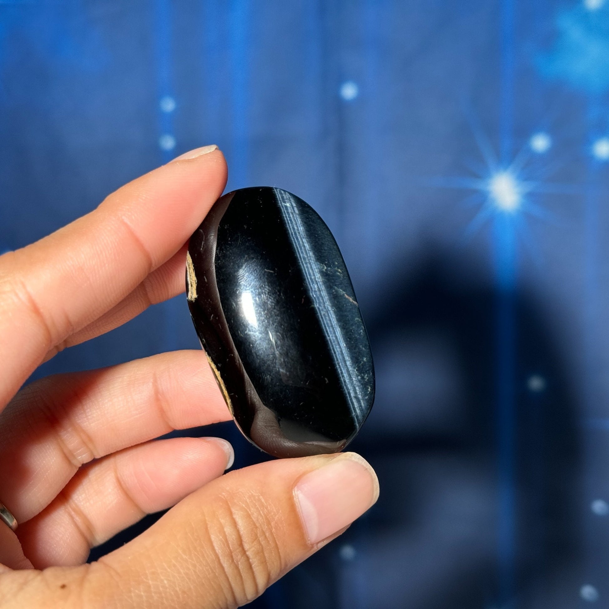 Blue Tiger's Eye Palm Stone | 2" long | 40 grams | flashy blue