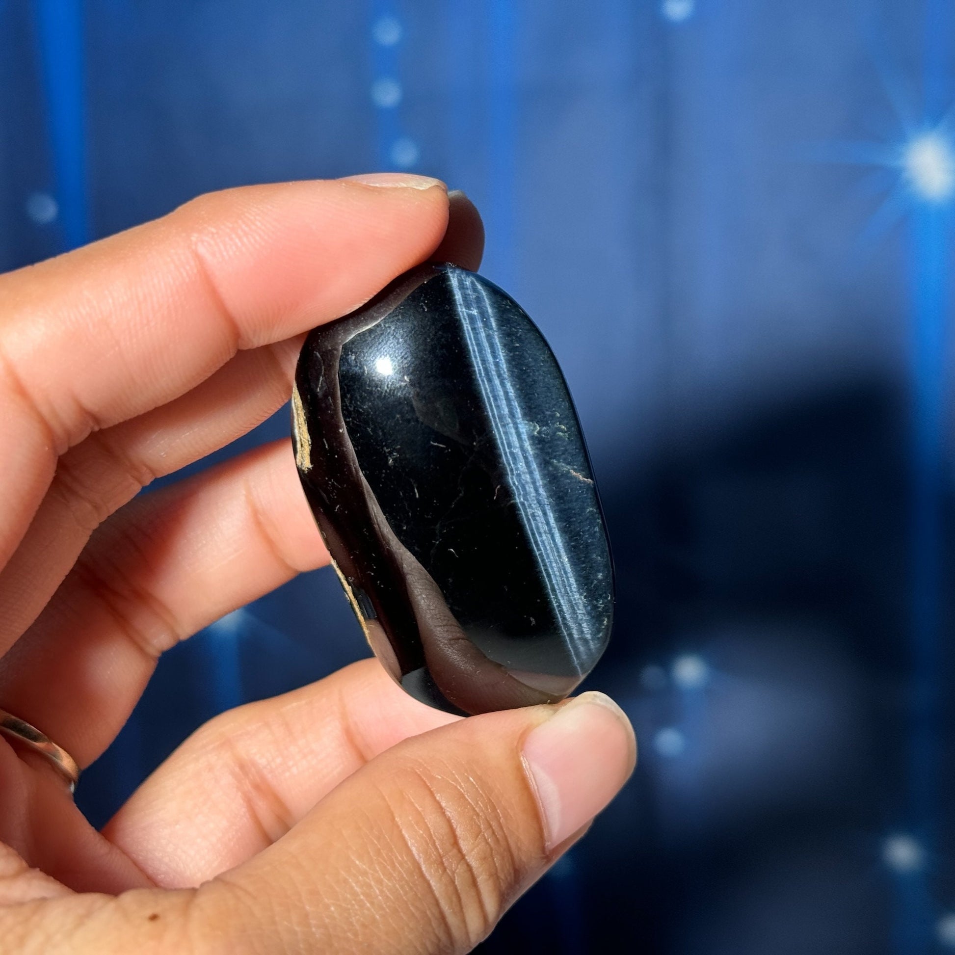 Blue Tiger's Eye Palm Stone | 2" long | 40 grams | flashy blue