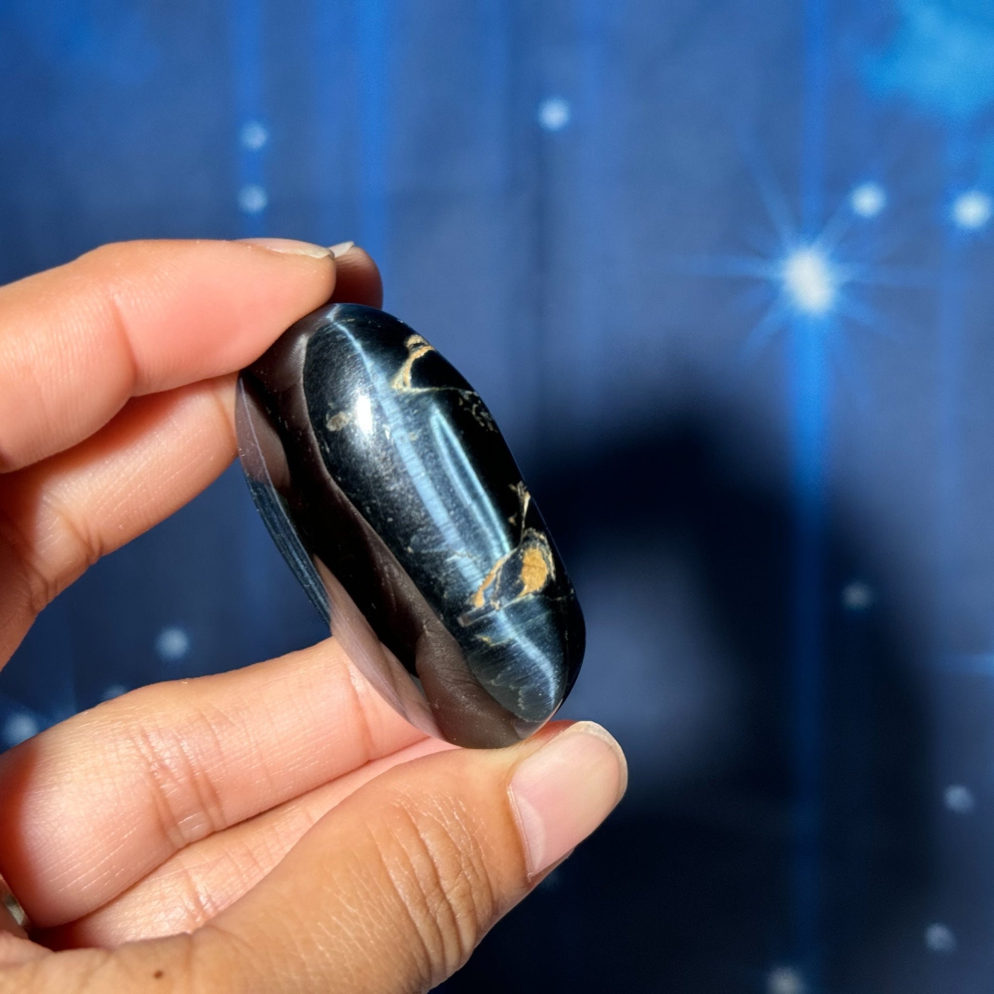 Blue Tiger's Eye Palm Stone | 2" long | 40 grams | flashy blue