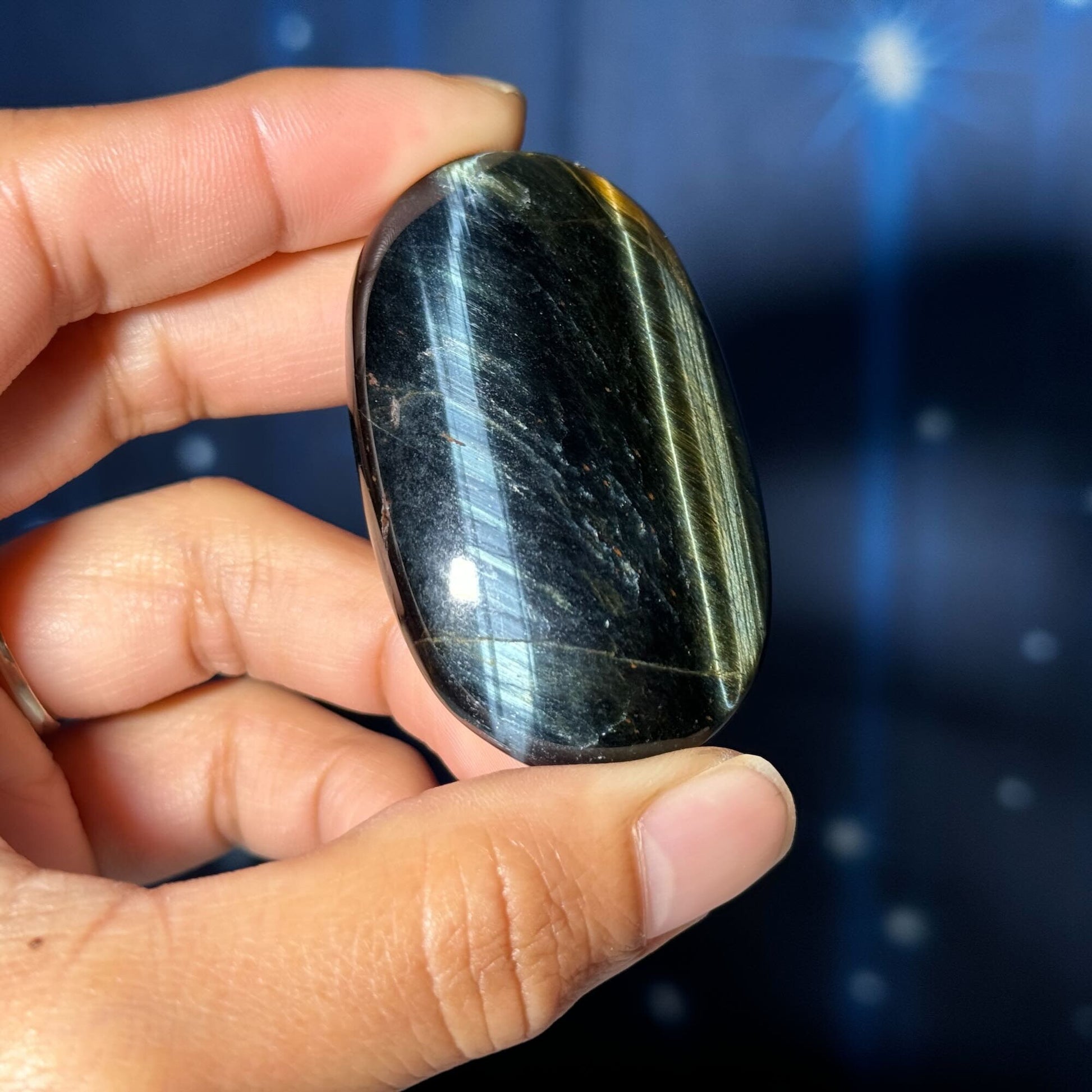 Blue Tiger's Eye Palm Stone | 2 1/8" long | 48 grams | flashy blue