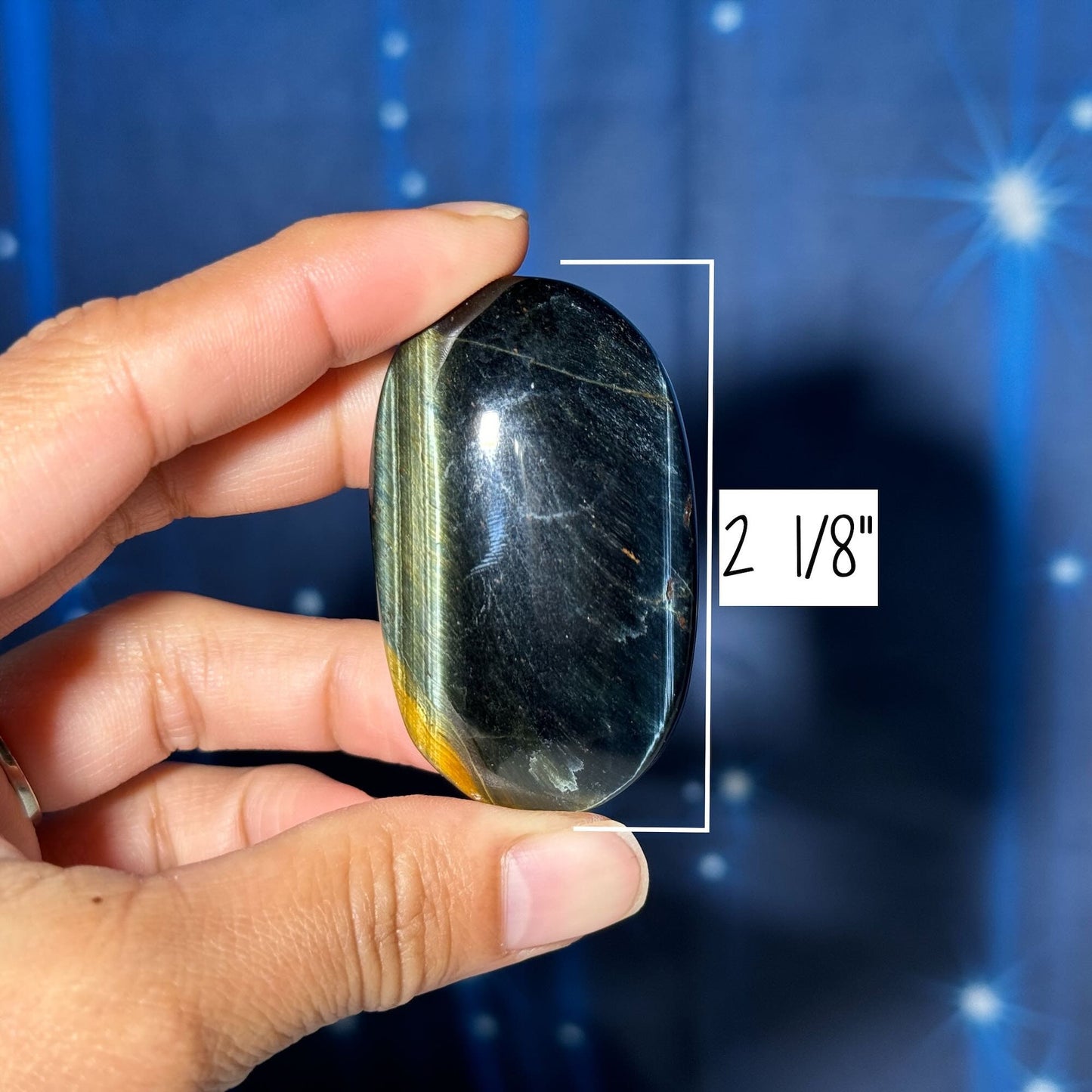 Blue Tiger's Eye Palm Stone | 2 1/8" long | 48 grams | flashy blue