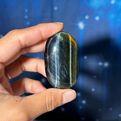 Blue Tiger's Eye Palm Stone | 2 1/8" long | 48 grams | flashy blue