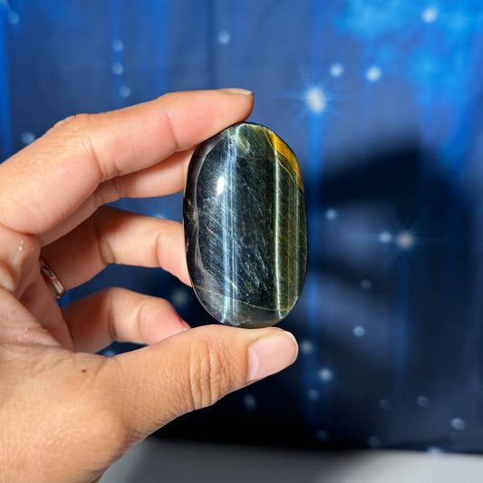 Blue Tiger's Eye Palm Stone | 2 1/8" long | 48 grams | flashy blue
