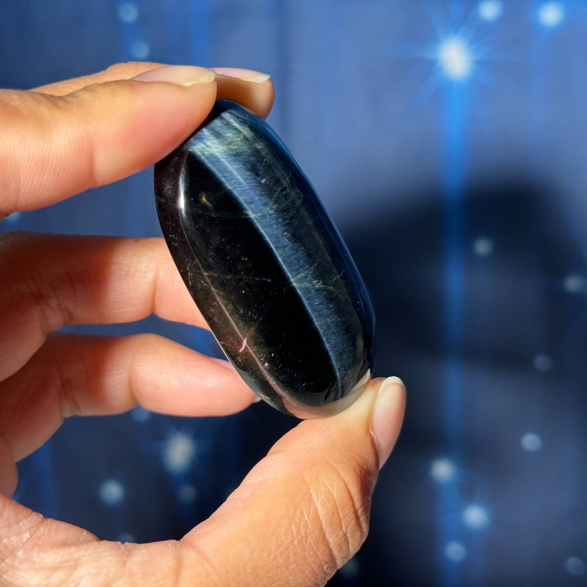 Blue Tiger's Eye Palm Stone | 2 1/8" long | 54 grams | flashy blue