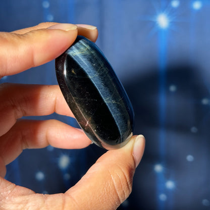 Blue Tiger's Eye Palm Stone | 2 1/8" long | 54 grams | flashy blue