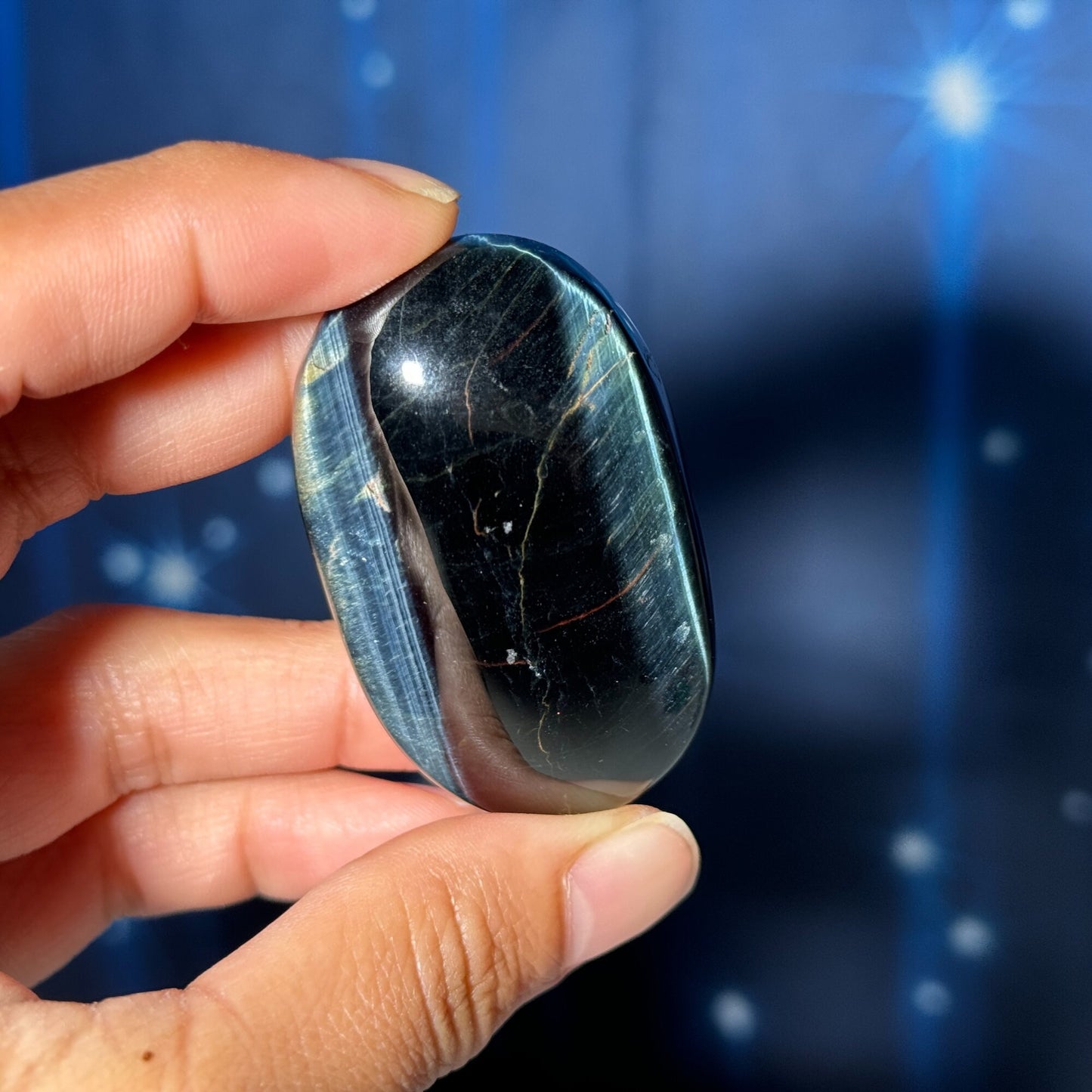 Blue Tiger's Eye Palm Stone | 2 1/8" long | 54 grams | flashy blue