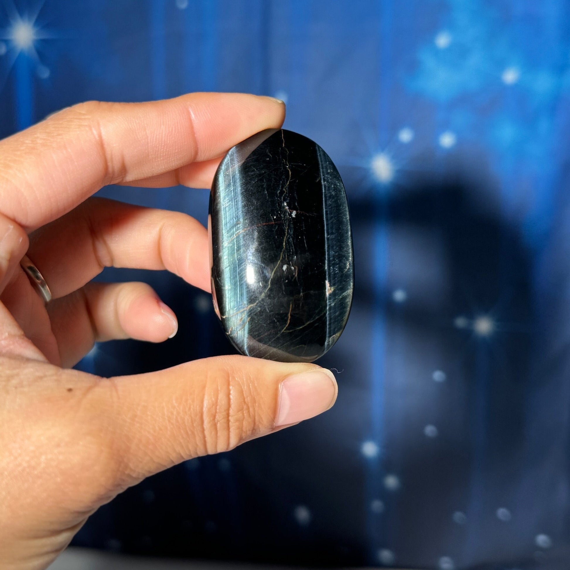 Blue Tiger's Eye Palm Stone | 2 1/8" long | 54 grams | flashy blue