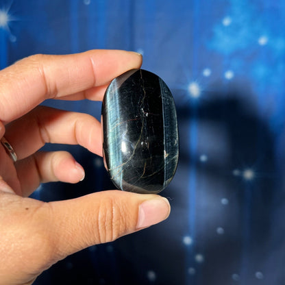 Blue Tiger's Eye Palm Stone | 2 1/8" long | 54 grams | flashy blue