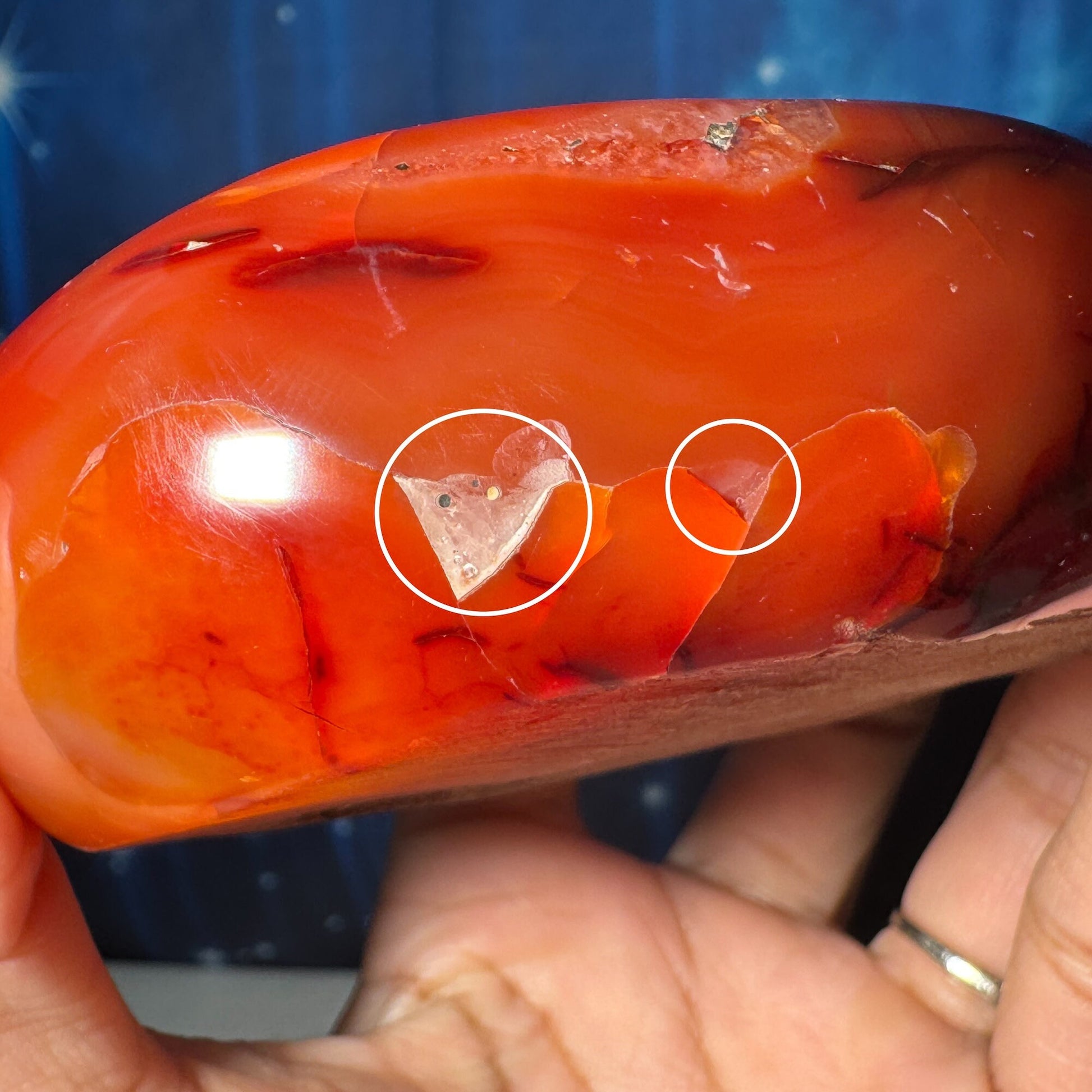 repaired Carnelian bowl | 3 5/8" long | 326 grams