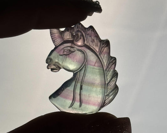 Rainbow Fluorite Unicorn pendant or charm | 17 grams | 1 3/8" long | with a drilled hole