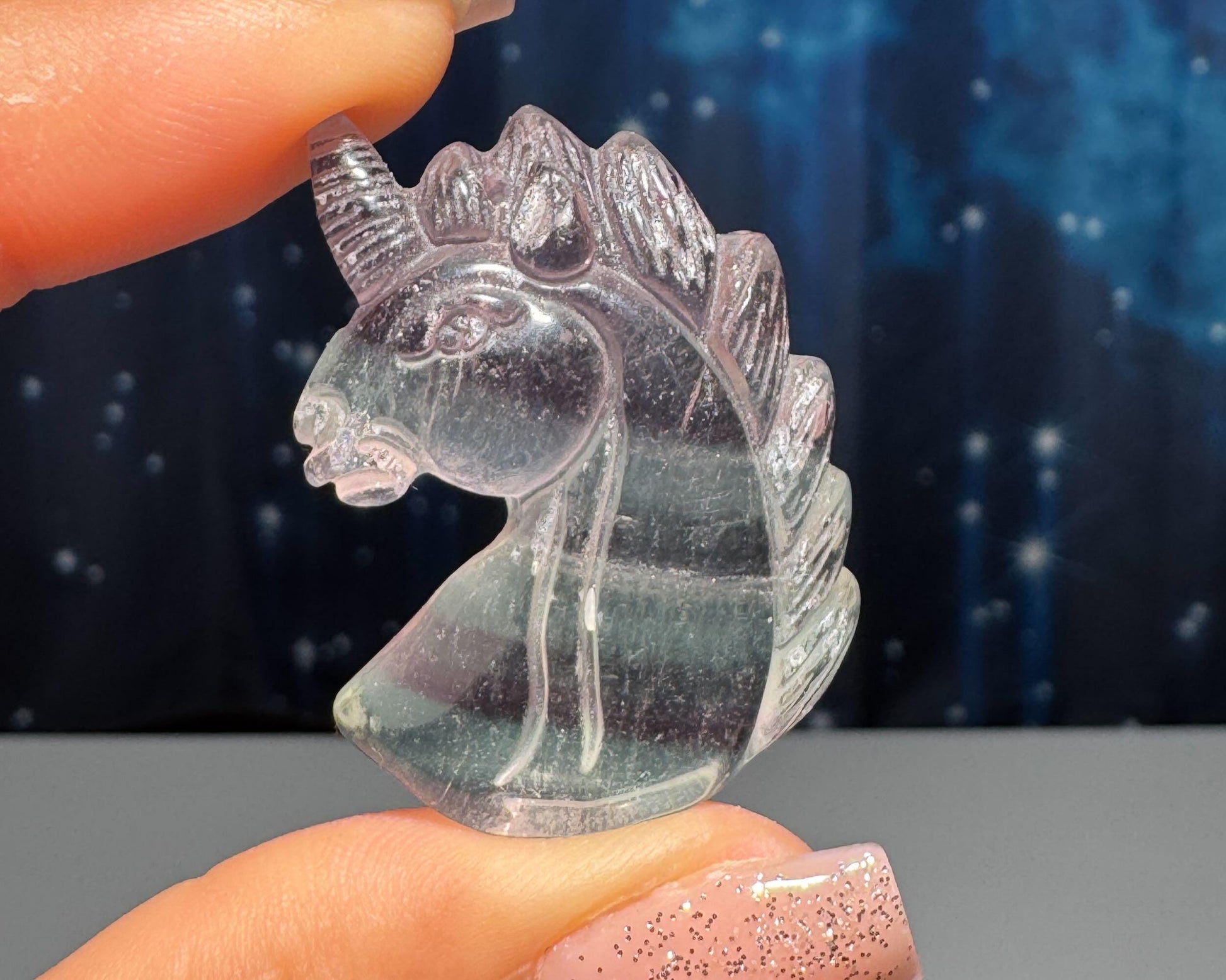 Rainbow Fluorite Unicorn pendant or charm | 17 grams | 1 3/8" long | with a drilled hole