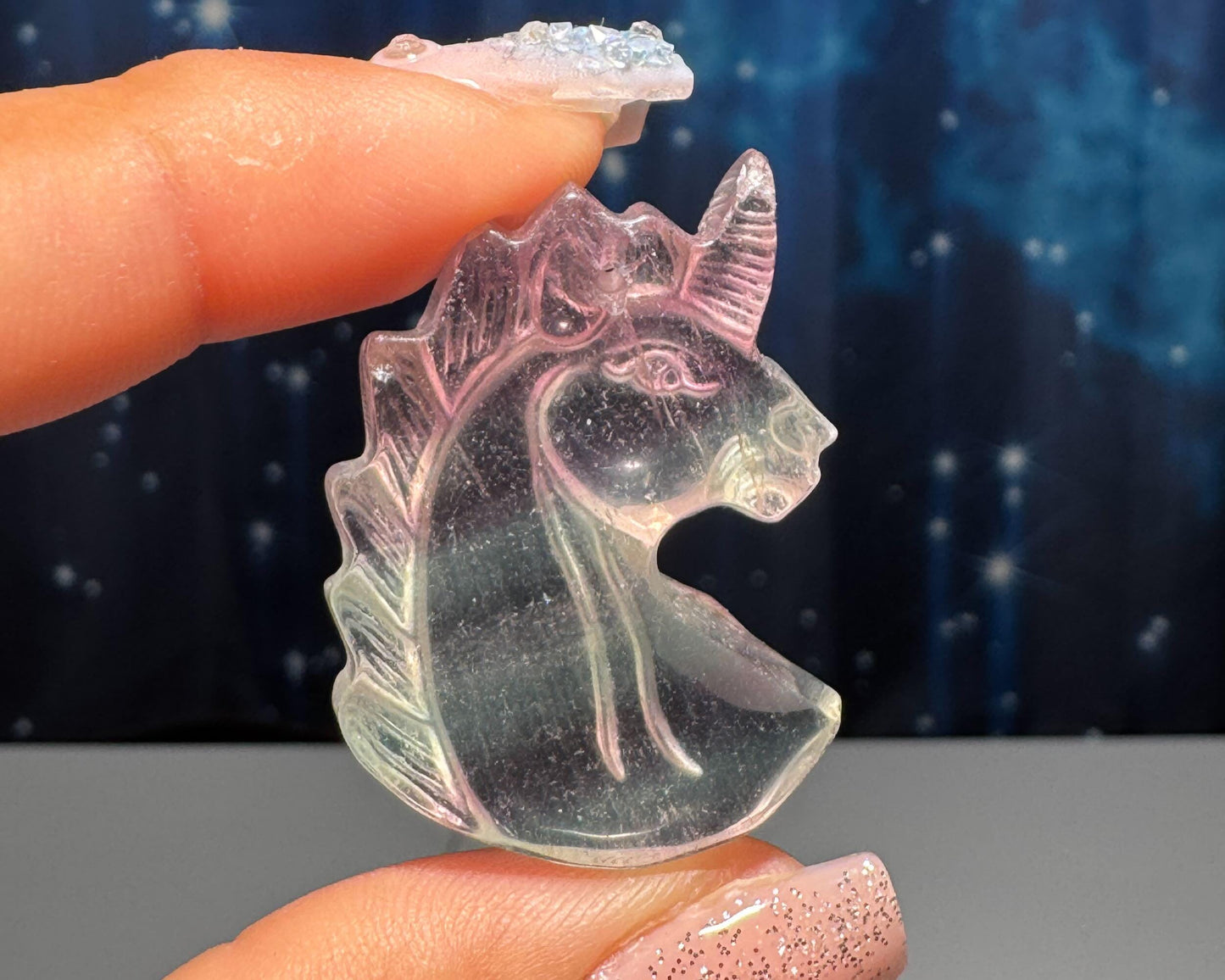 Rainbow Fluorite Unicorn pendant or charm | 17 grams | 1 3/8" long | with a drilled hole