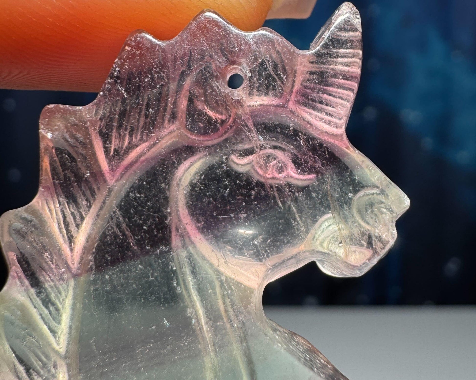 Rainbow Fluorite Unicorn pendant or charm | 17 grams | 1 3/8" long | with a drilled hole