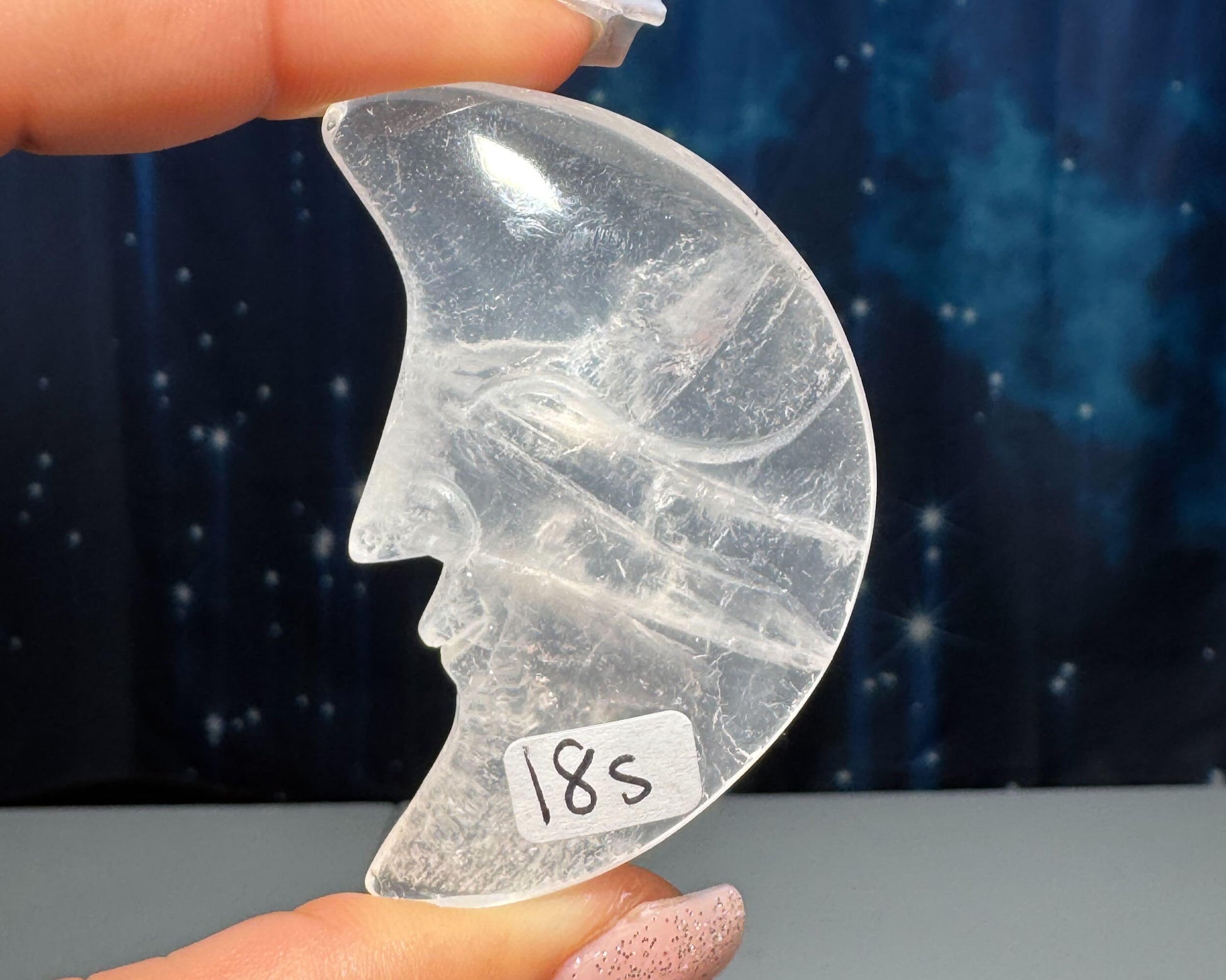 Clear Quartz moon carving | 2 1/4" long | 42 grams