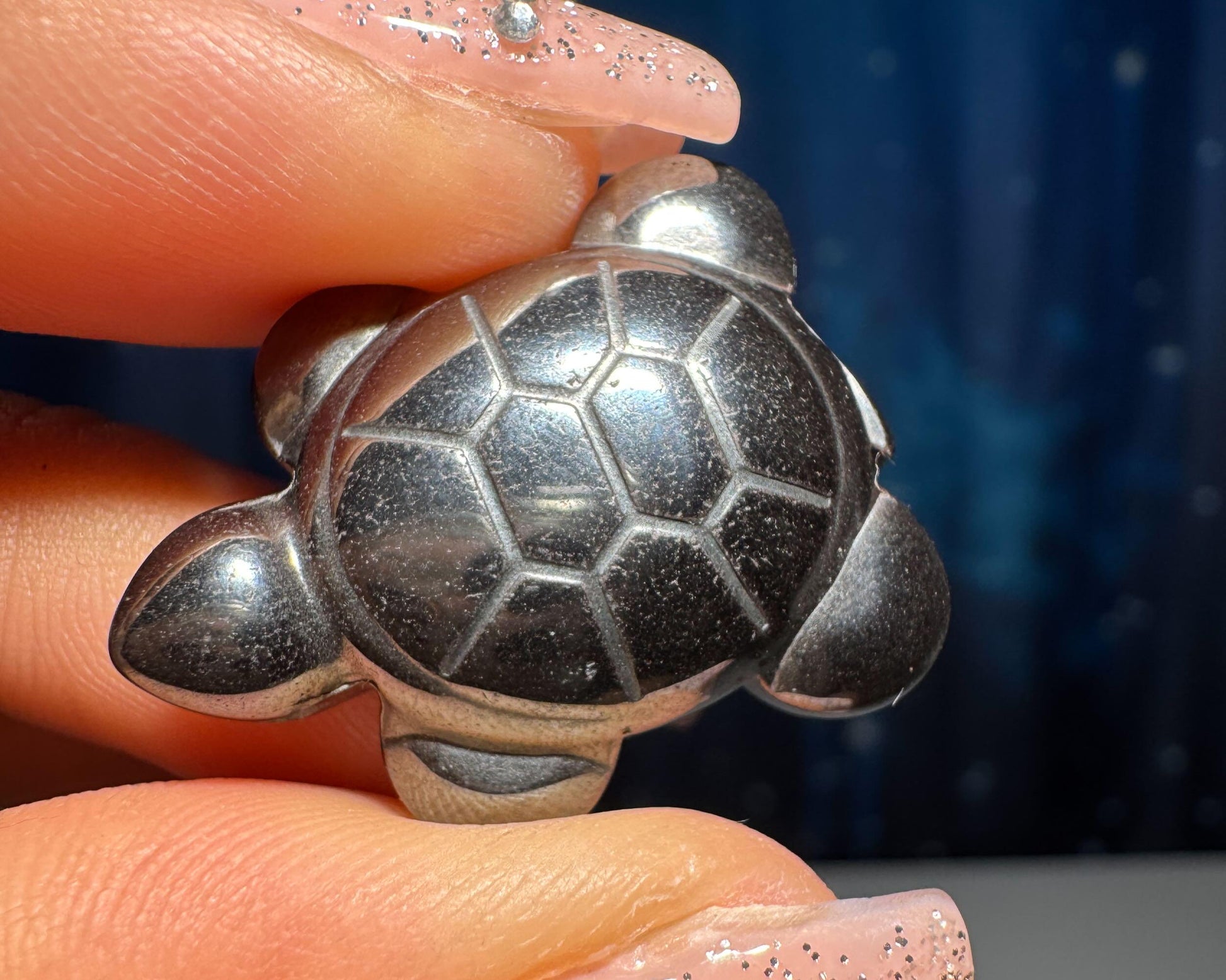 mini Hematite Turtle pendant or charm | 1" long | 11 grams | with a drilled hole