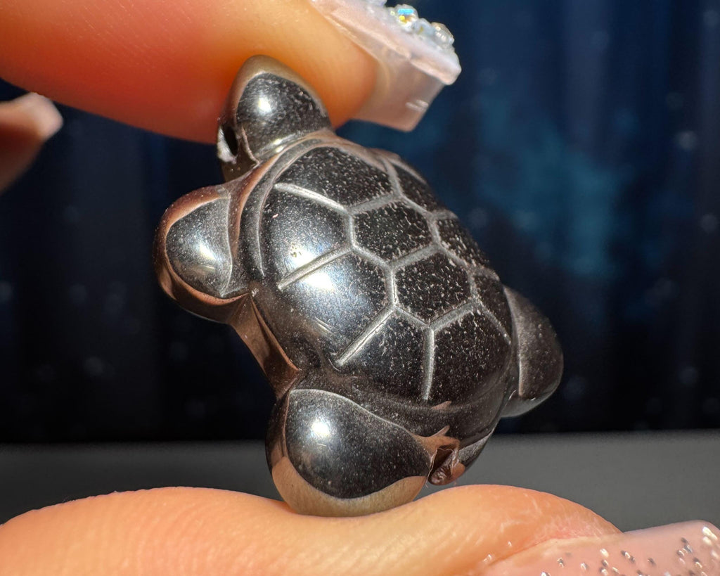 mini Hematite Turtle pendant or charm | 1" long | 11 grams | with a drilled hole