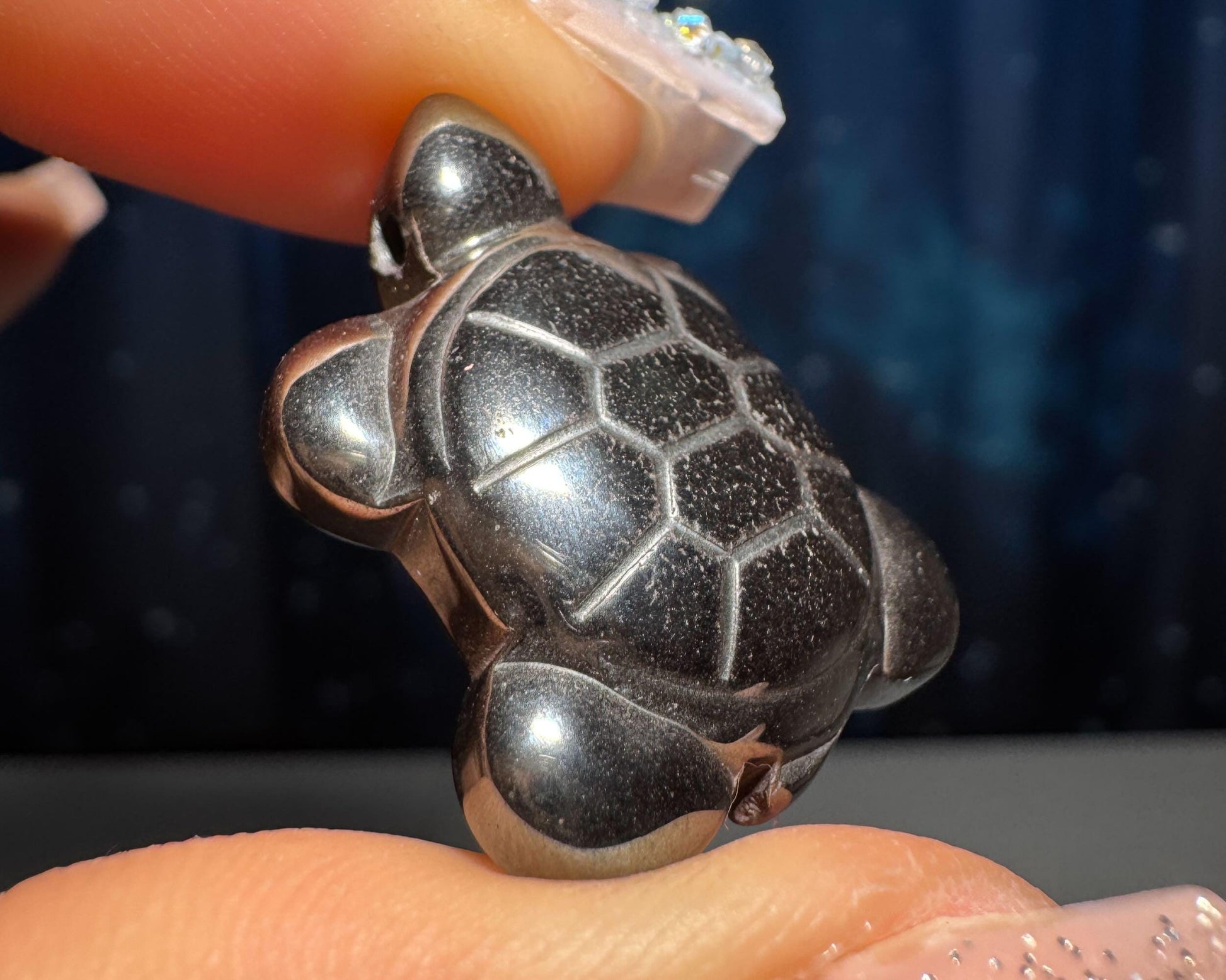 mini Hematite Turtle pendant or charm | 1" long | 11 grams | with a drilled hole