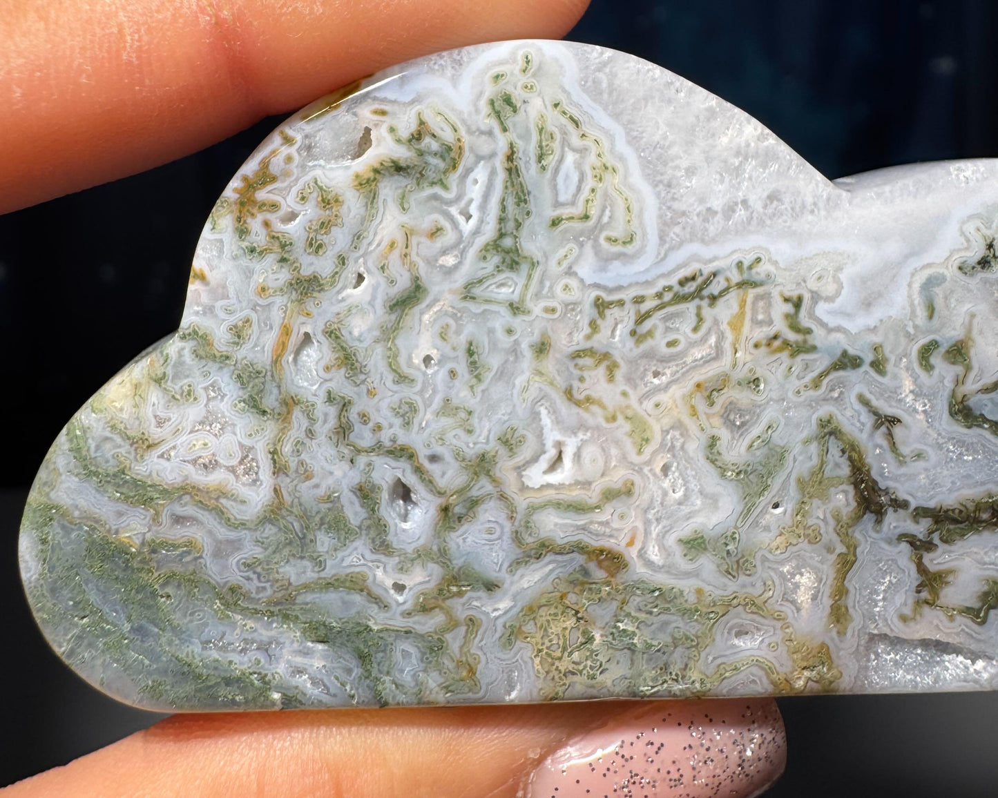 Moss Agate cloud | 3 1/2” long | 76 grams | NOT self-standing