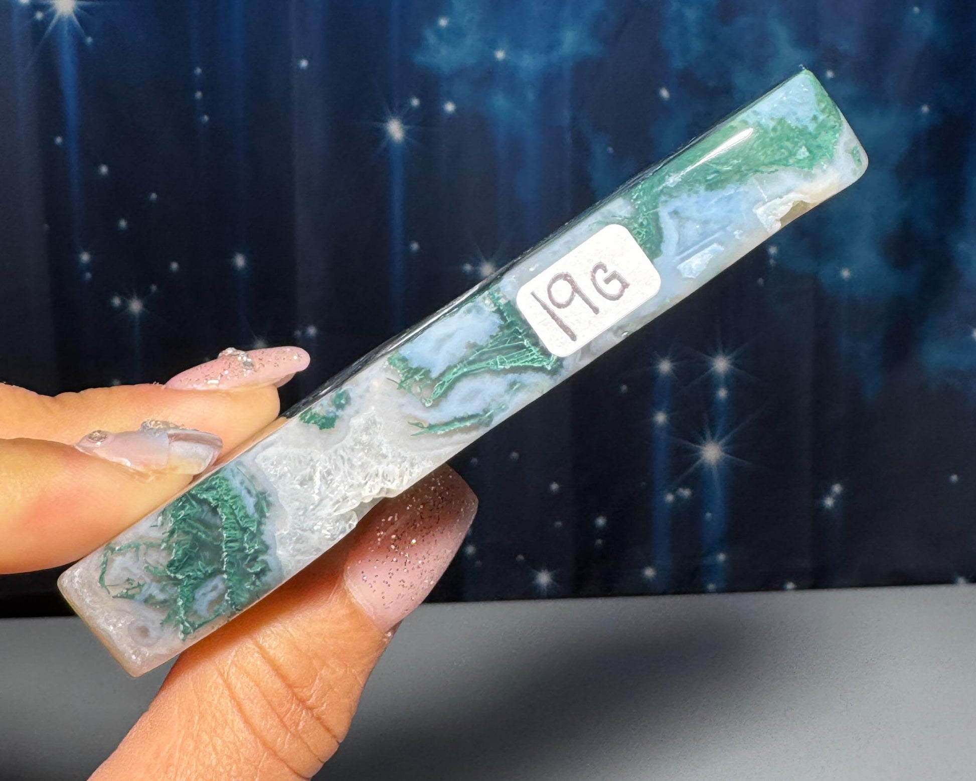 Moss Agate cloud | 3 3/4” long | 99 grams | DOES self-stand
