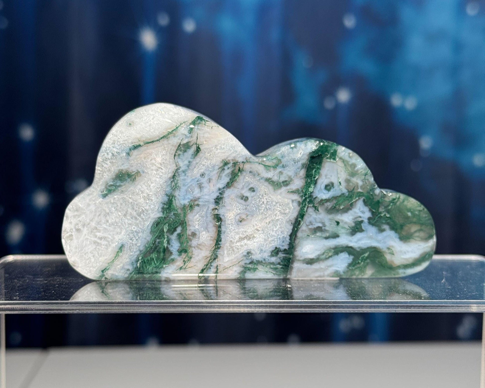 Moss Agate cloud | 3 3/4” long | 99 grams | DOES self-stand