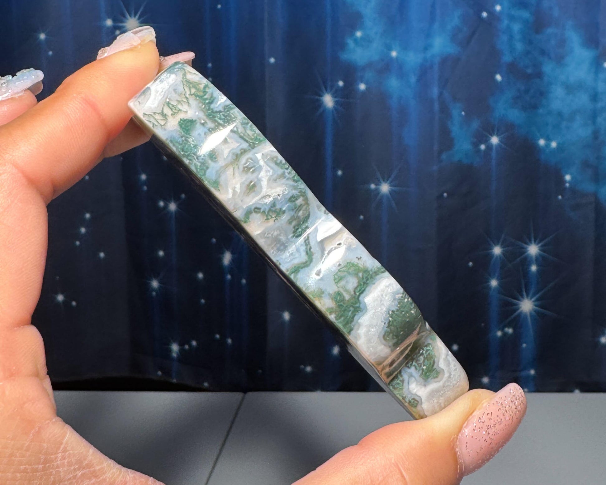 Moss Agate cloud | 3 1/2” long | 96 grams | DOES self-stand