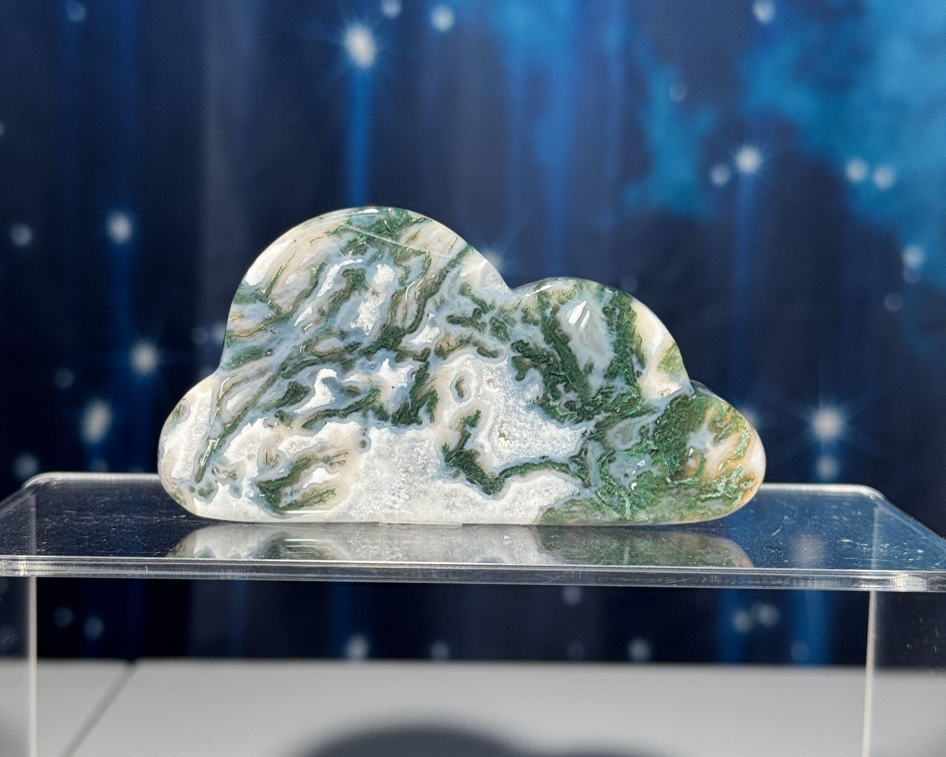 Moss Agate cloud | 3 1/2” long | 96 grams | DOES self-stand