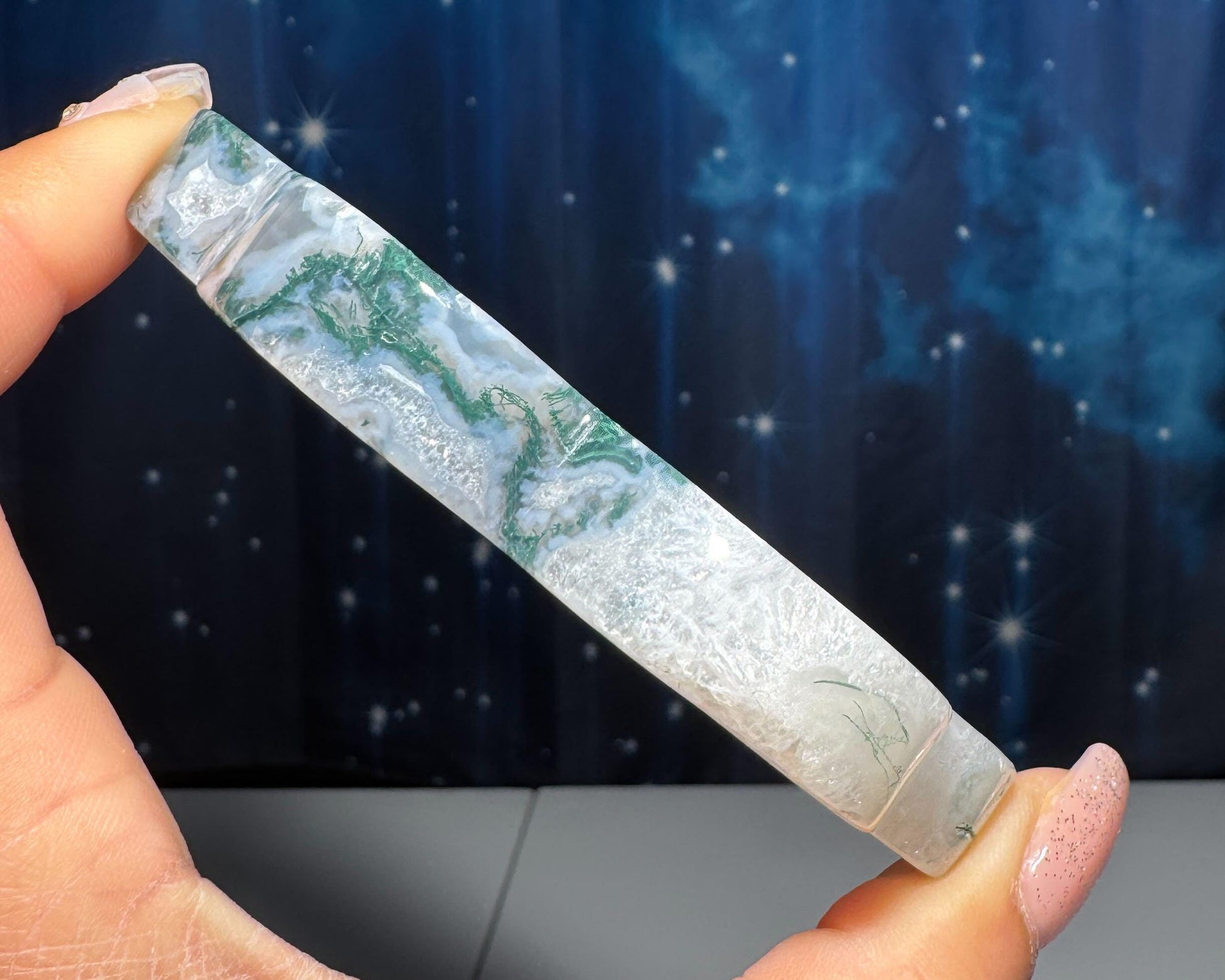 Moss Agate cloud | 3 3/4” long | 93 grams | DOES self-stand