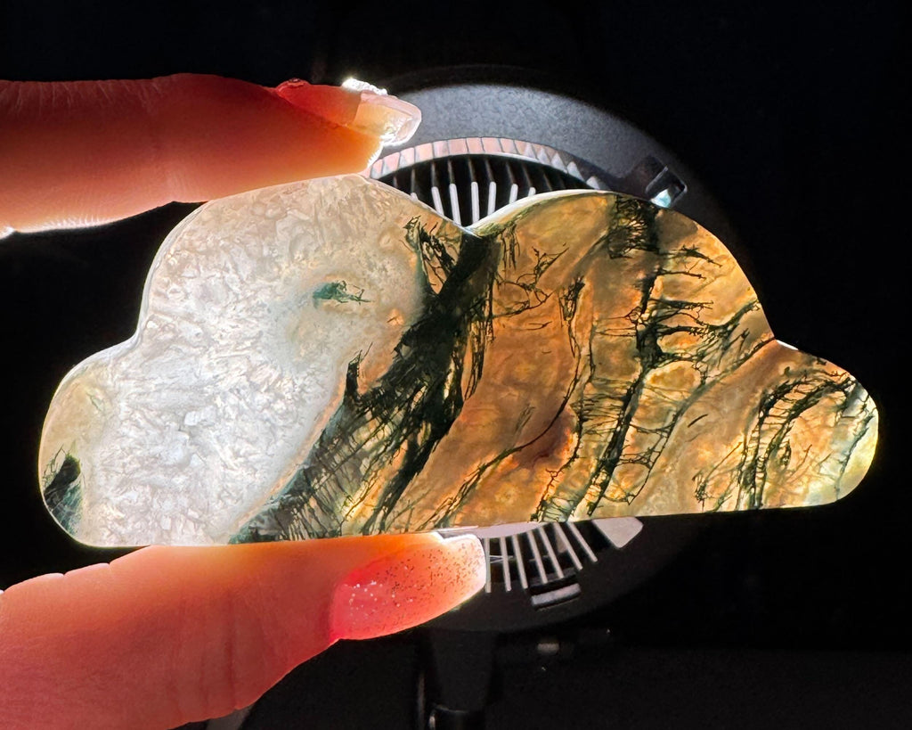 Moss Agate cloud | 3 3/4” long | 93 grams | DOES self-stand