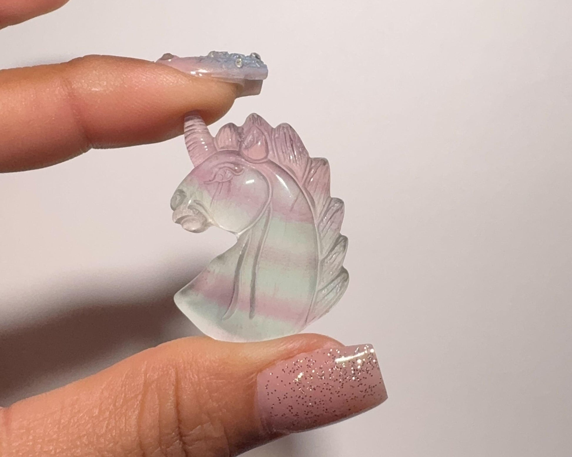 Rainbow Fluorite Unicorn pendant or charm | 17 grams | 1 3/8" long | with a drilled hole