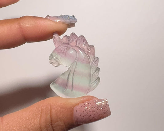 Rainbow Fluorite Unicorn pendant or charm | 17 grams | 1 3/8" long | with a drilled hole