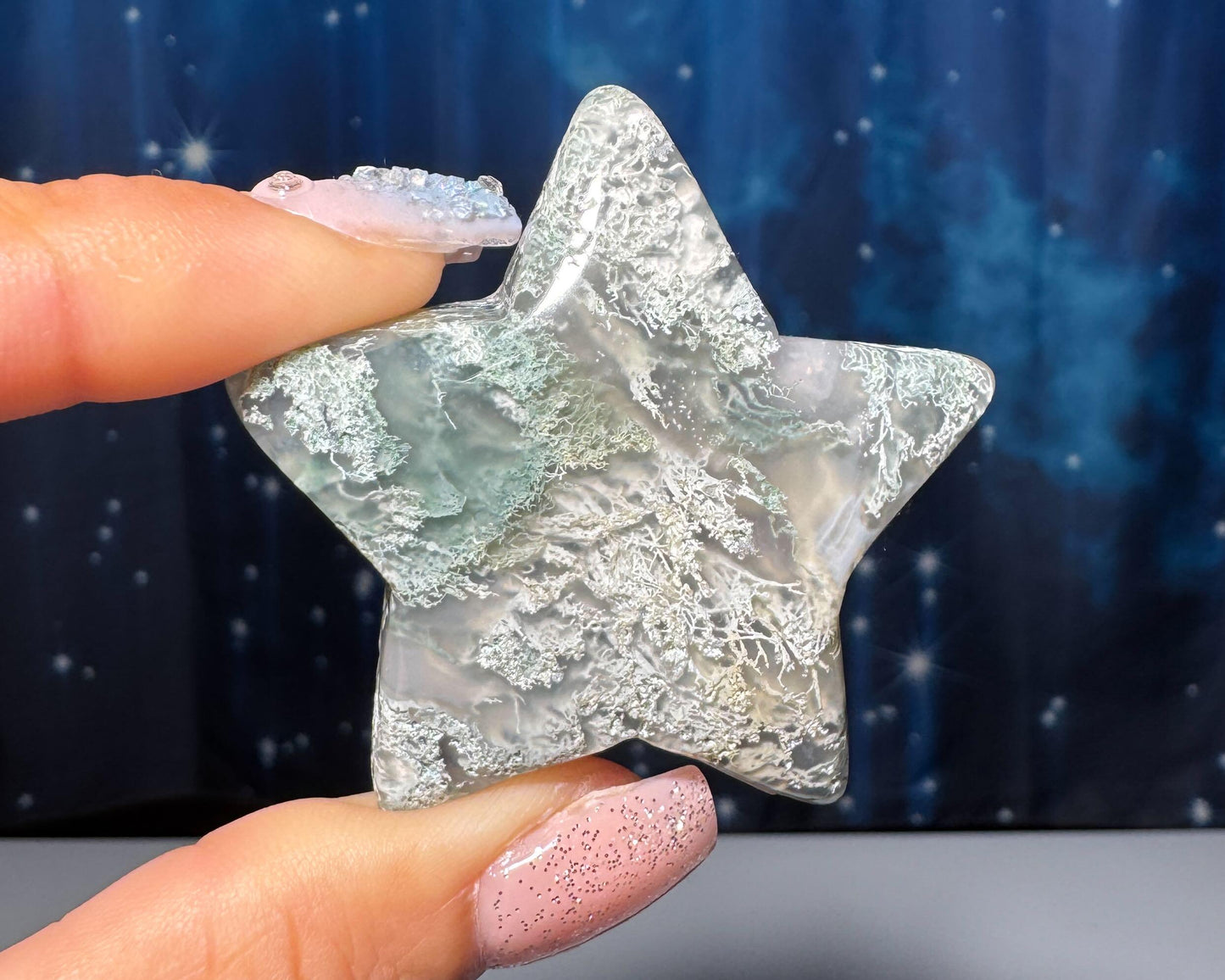 Moss Agate star carving | 2" long | 45 grams