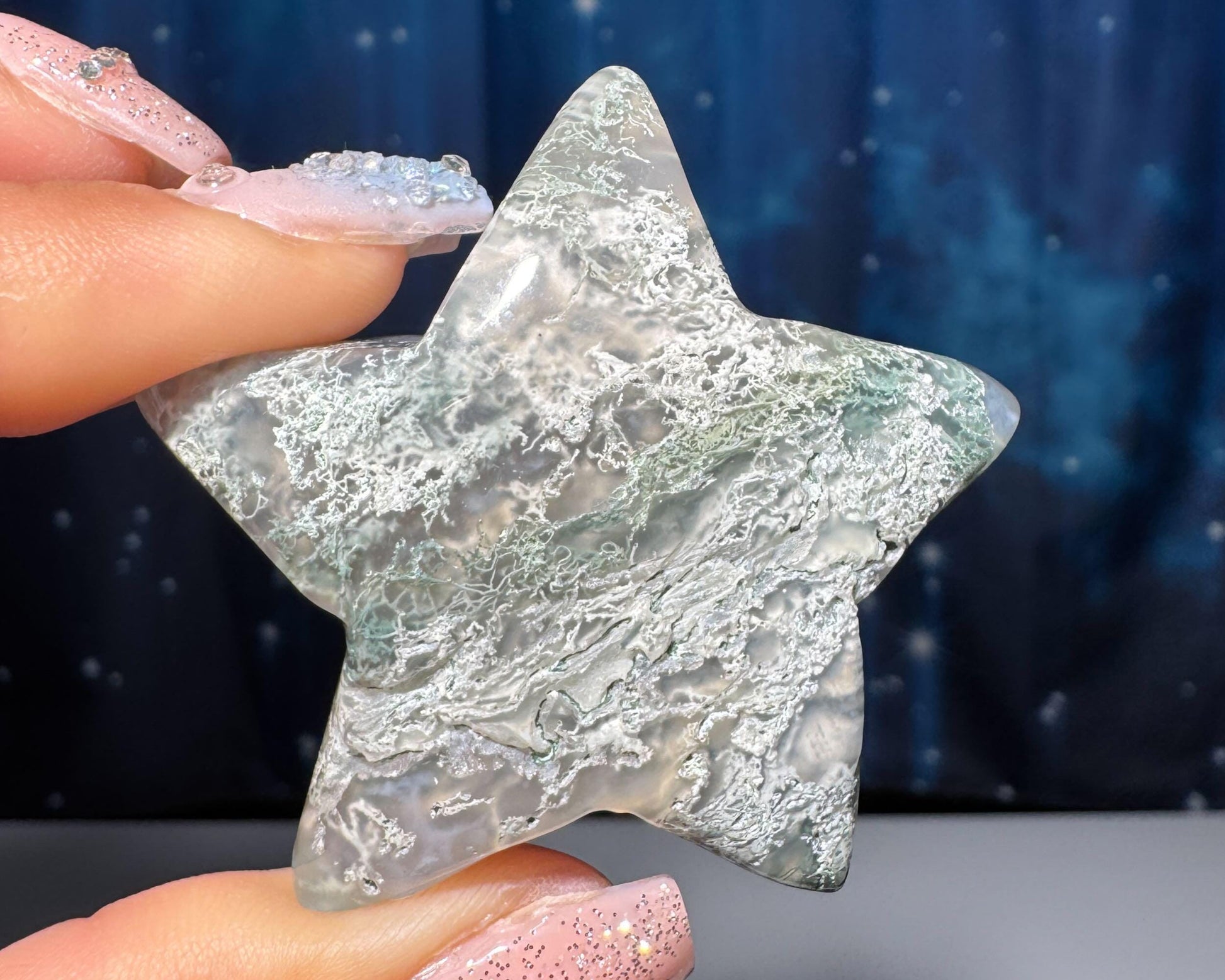 Moss Agate star carving | 2" long | 45 grams