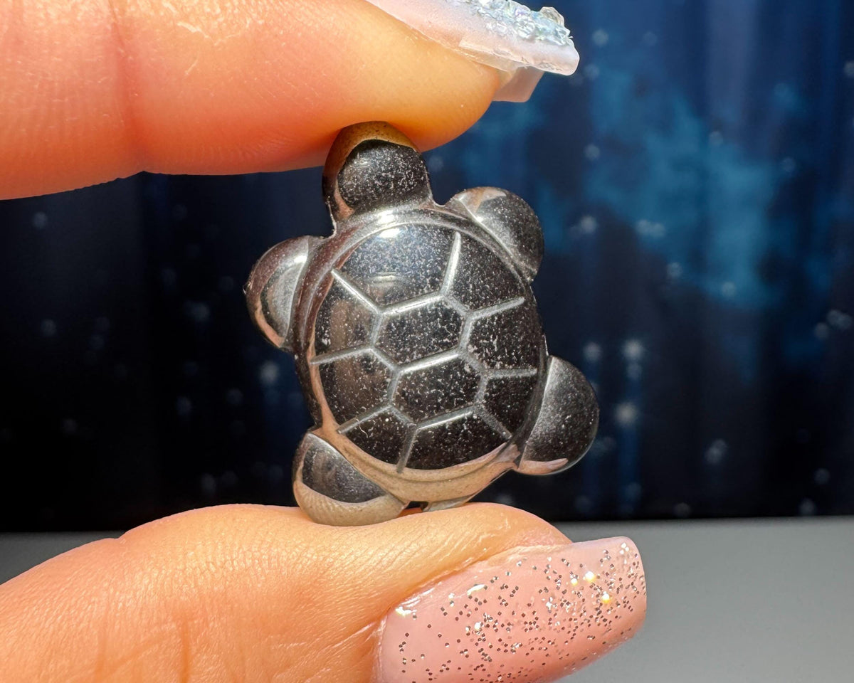 mini Hematite Turtle pendant or charm | 1" long | 11 grams | with a drilled hole