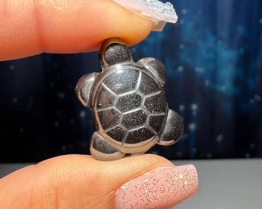 mini Hematite Turtle pendant or charm | 1" long | 11 grams | with a drilled hole