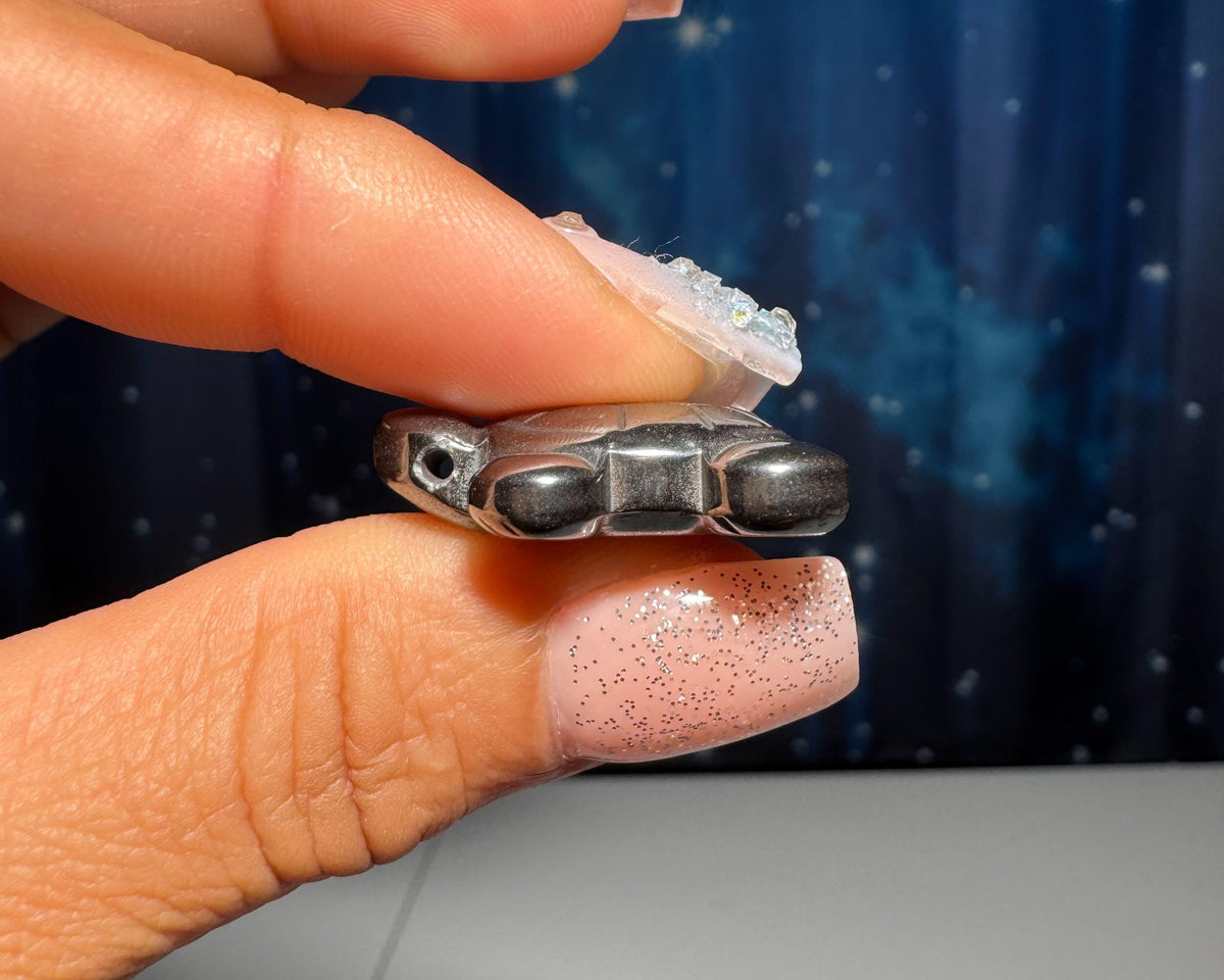 mini Hematite Turtle pendant or charm | 1" long | 11 grams | with a drilled hole