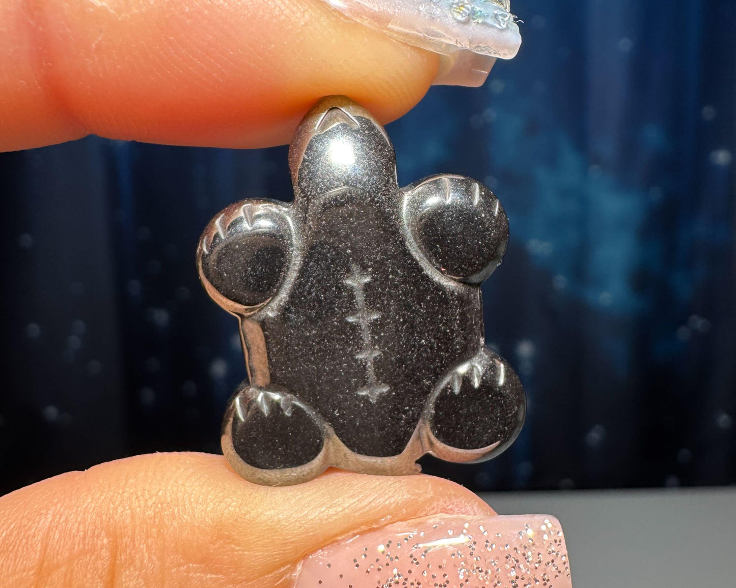 mini Hematite Turtle pendant or charm | 1" long | 11 grams | with a drilled hole