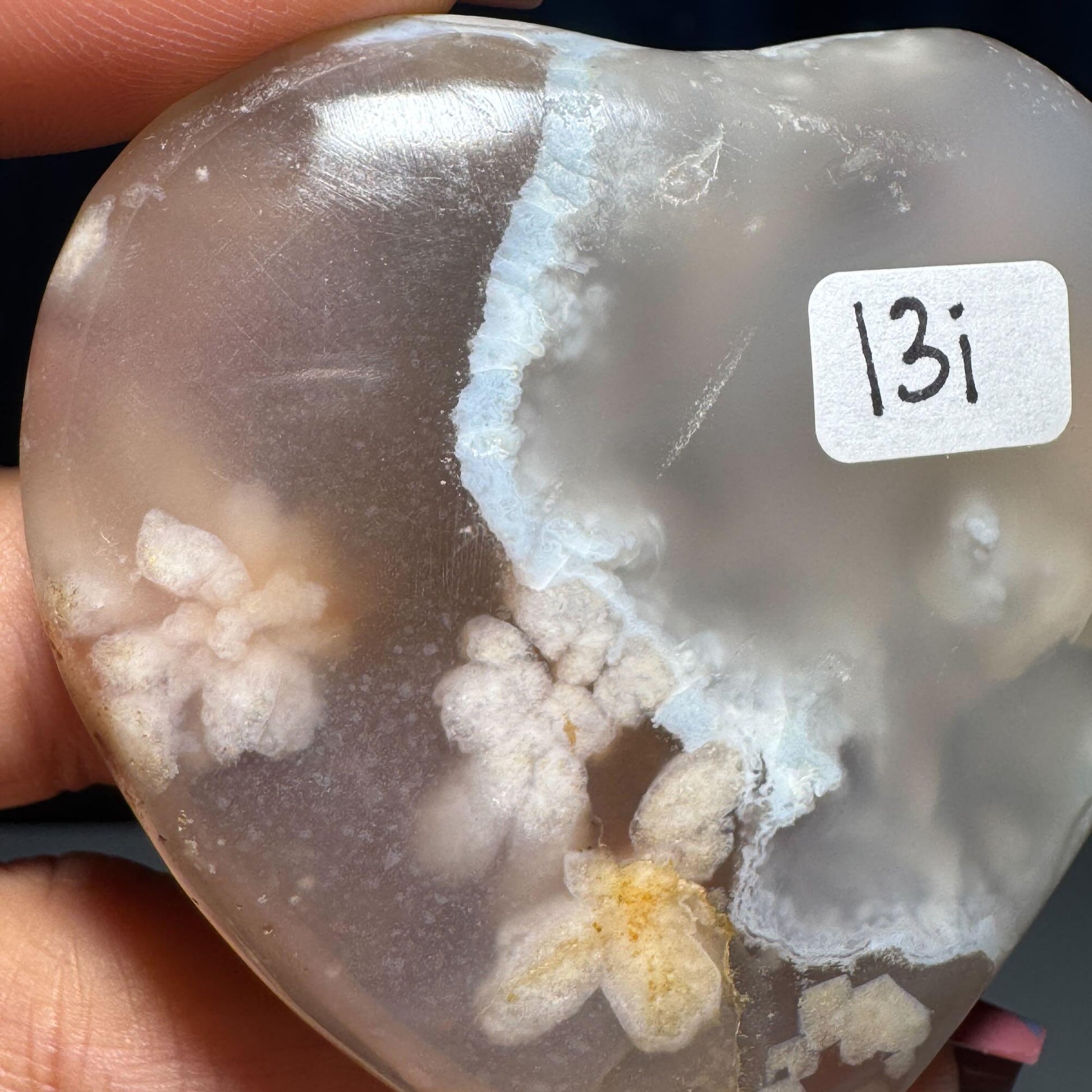Flower Agate heart | 2 1/4" long | 85 grams | Damage discount | stand included