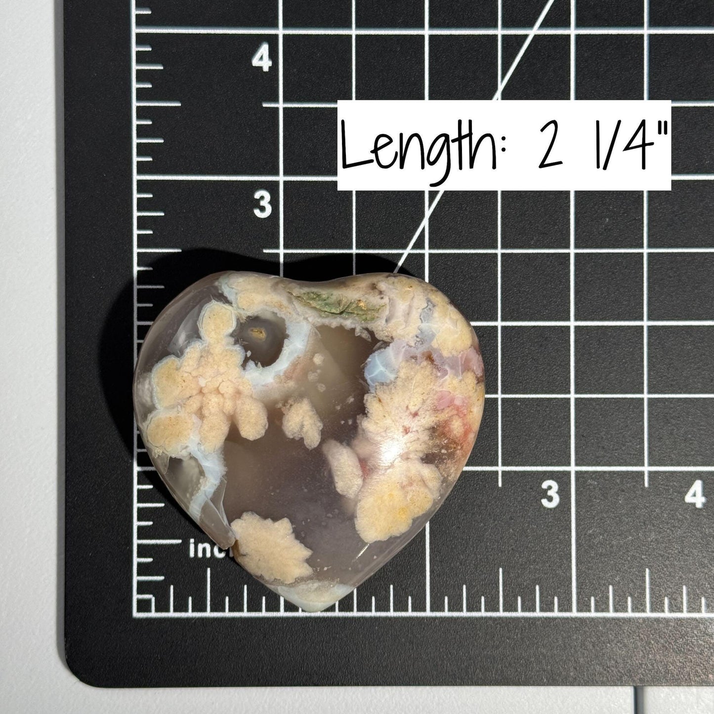 Flower Agate heart | 2 1/4" long | 85 grams | Damage discount | stand included
