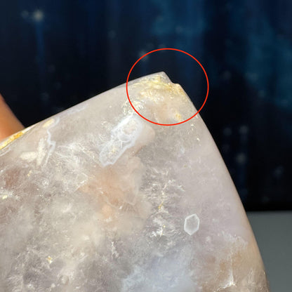 Flower Agate heart | 2 1/2" long | 128 grams | stand included | Damage Discount